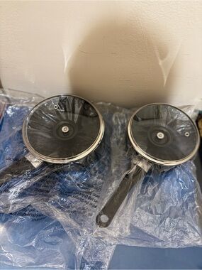 Set of Two Black Nonstick Saucepan Frypan with Glass Lids